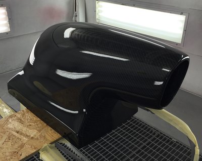 Chris's dragster hood scoop in custom black carbon fiber